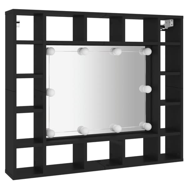 vidaXL Spegelskåp med LED svart 91x15x76,5 cm