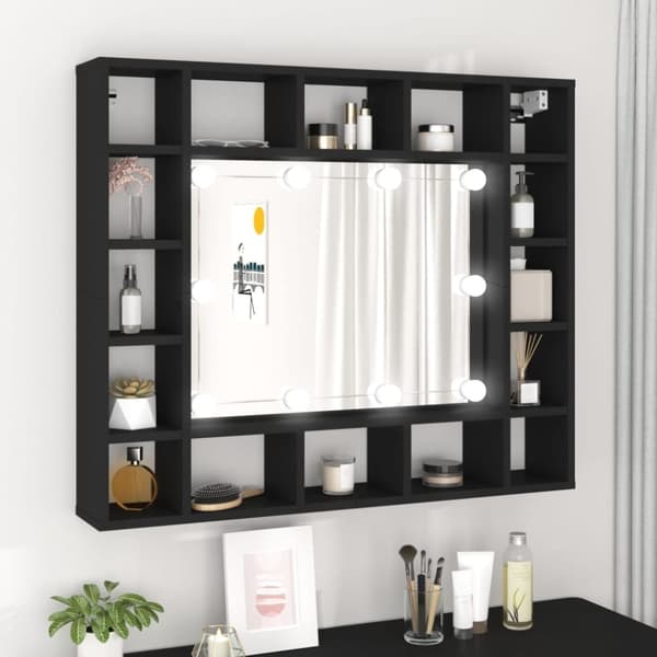 vidaXL Spegelskåp med LED svart 91x15x76,5 cm