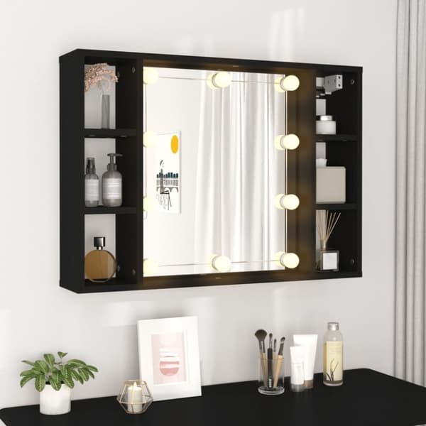 vidaXL spejlskab med LED-lys 76x15x55 cm sort