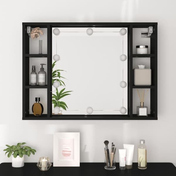 vidaXL spejlskab med LED-lys 76x15x55 cm sort