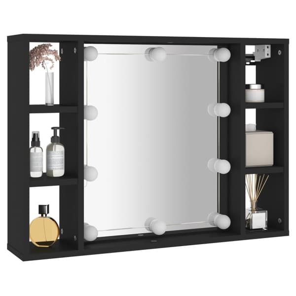 vidaXL spejlskab med LED-lys 76x15x55 cm sort