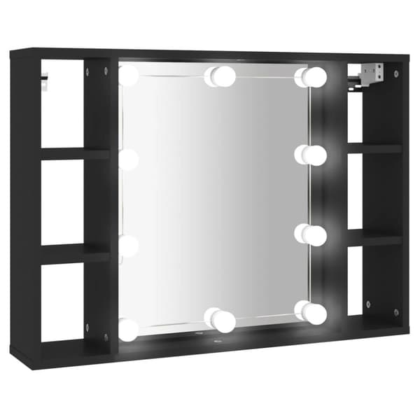 vidaXL spejlskab med LED-lys 76x15x55 cm sort