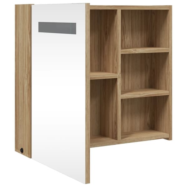 vidaXL Baderomsspeilskap med LED-lys eik 60x13x52 cm