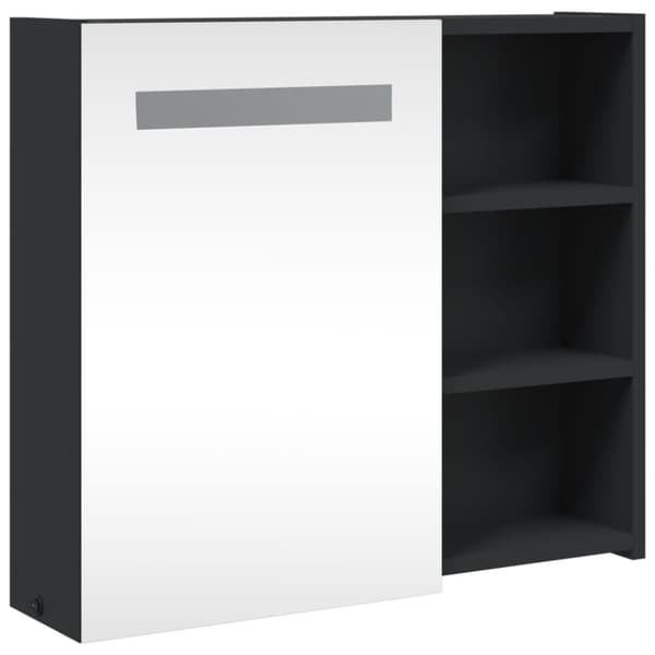 vidaXL badeværelsesskab med spejl og LED-lys 60x13x52 sort