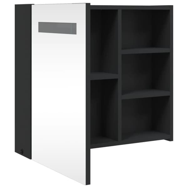 vidaXL badeværelsesskab med spejl og LED-lys 60x13x52 sort