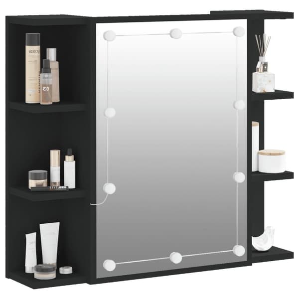 vidaXL Speilskap med LED svart 70x16,5x60 cm