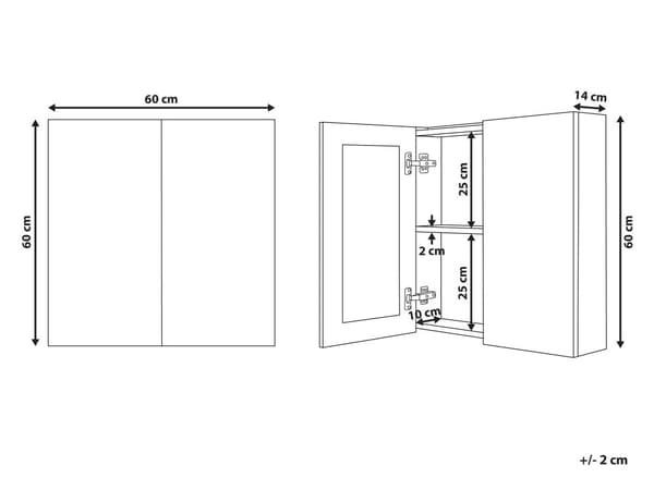 Peilikaappi musta 60 x 60 cm lasi vaneri 2 ovea hyllyt kylpyhuoneen moderni