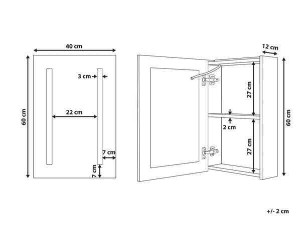 Baderomsspeilskap i svart glass og treverk med LED 40 x 60 cm Moderne Design