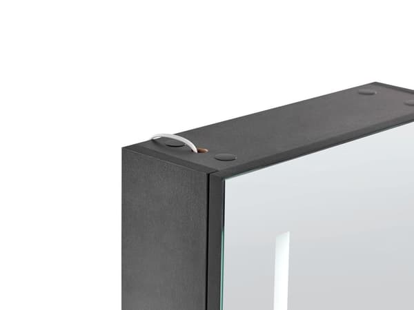 Baderomsspeilskap i svart glass og treverk med LED 40 x 60 cm Moderne Design