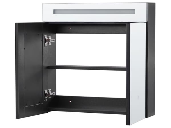 Badeværelsesskab til badeværelse i sort glas og træ med LED 60 x 60 cm Moderne design