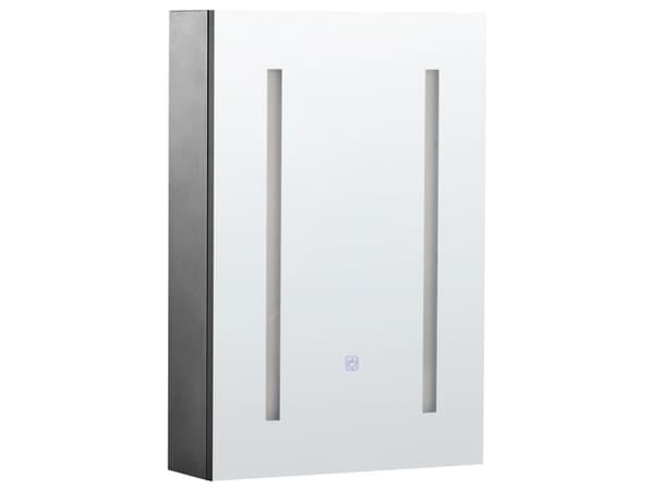 Badeværelsesskab til badeværelse i sort glas og træ med LED 40 x 60 cm Moderne design