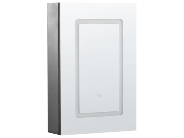 Badeværelsesskab til badeværelse i sort glas og træ med LED 40 x 60 cm Moderne design