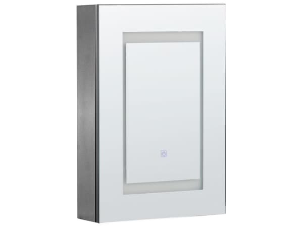 Badeværelsesskab til badeværelse i sort glas og træ med LED 40 x 60 cm Moderne design