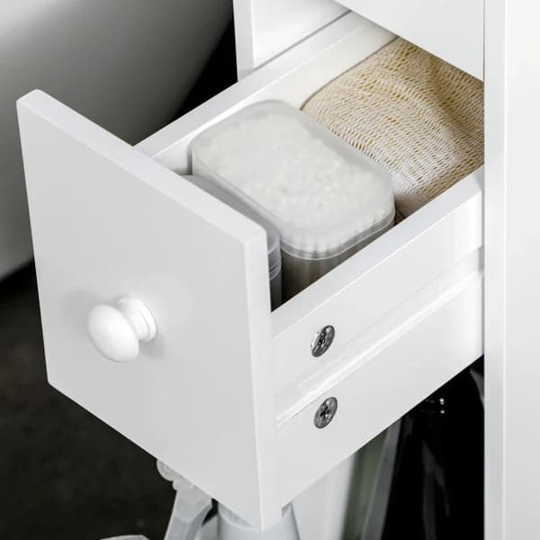 Rootz badeværelsesskab - Slankt design - Rulleskab - To skuffer - Fire hjul - MDF-ramme - Hvid - 16L x 49,5W x 66H cm