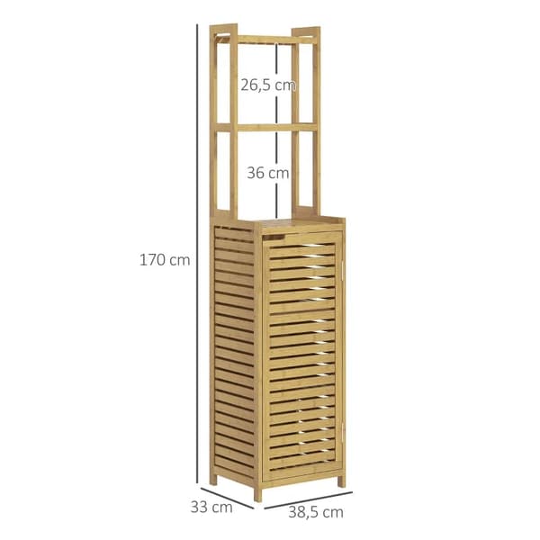 Rootz Kylpyhuoneen hylly - WC-hylly - 3 hyllyä - 1 kaappi - Vedenkestävä - Bambu - Luonnollinen - 38,5 cm x 33 cm x 170 cm