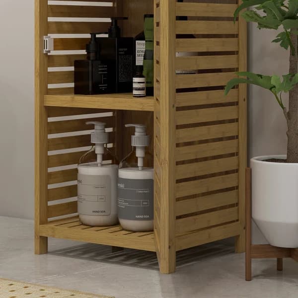 Rootz Kylpyhuoneen hylly - WC-hylly - 3 hyllyä - 1 kaappi - Vedenkestävä - Bambu - Luonnollinen - 38,5 cm x 33 cm x 170 cm
