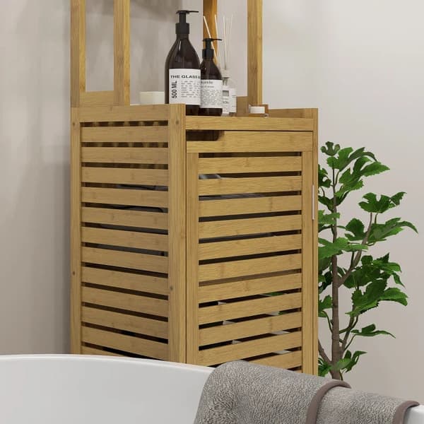 Rootz Kylpyhuoneen hylly - WC-hylly - 3 hyllyä - 1 kaappi - Vedenkestävä - Bambu - Luonnollinen - 38,5 cm x 33 cm x 170 cm