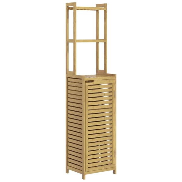 Rootz Kylpyhuoneen hylly - WC-hylly - 3 hyllyä - 1 kaappi - Vedenkestävä - Bambu - Luonnollinen - 38,5 cm x 33 cm x 170 cm
