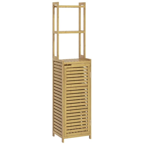 Rootz Kylpyhuoneen hylly - WC-hylly - 3 hyllyä - 1 kaappi - Vedenkestävä - Bambu - Luonnollinen - 38,5 cm x 33 cm x 170 cm