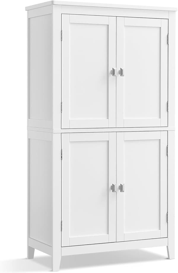 VASAGLE Kylpyhuonekaappi, Kylpyhuoneen säilytyskaappi, Keittiökaappi, 30 x 60 x 110 cm, Valkoinen