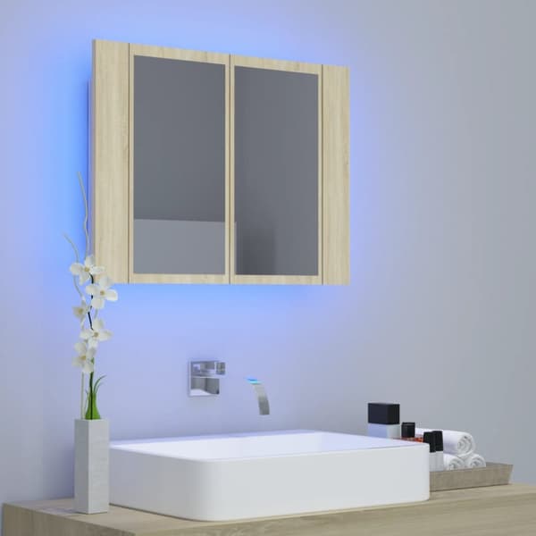 vidaXL Spegelskåp med LED sonoma-ek 60x12x45 cm akryl -  Badrumsunderskåp