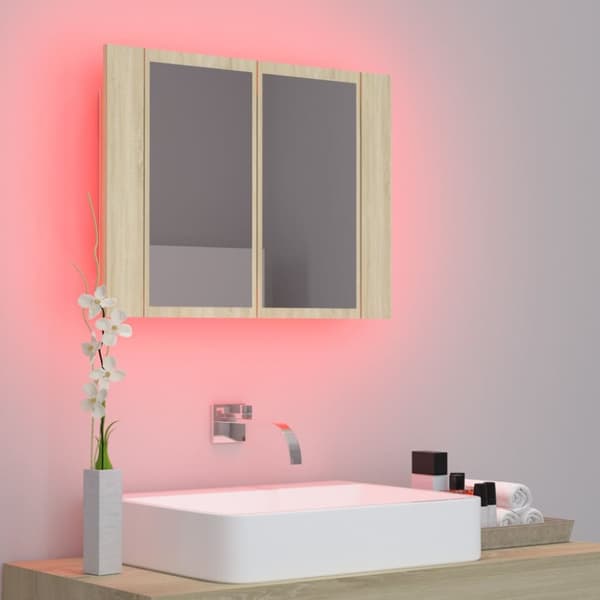 vidaXL Spegelskåp med LED sonoma-ek 60x12x45 cm akryl -  Badrumsunderskåp