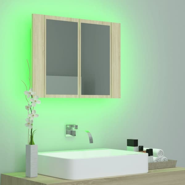 vidaXL Spegelskåp med LED sonoma-ek 60x12x45 cm akryl -  Badrumsunderskåp