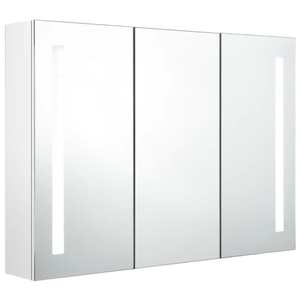 vidaXL badeværelsesskab med spejl + LED-lys 89x14x62 cm skinnende hvid -  Badeværelsesborde