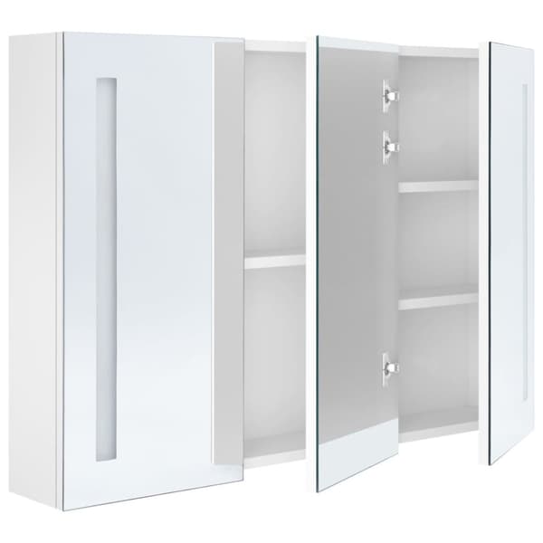 vidaXL badeværelsesskab med spejl + LED-lys 89x14x62 cm skinnende hvid -  Badeværelsesborde