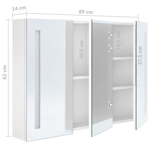vidaXL badeværelsesskab med spejl + LED-lys 89x14x62 cm skinnende hvid -  Badeværelsesborde