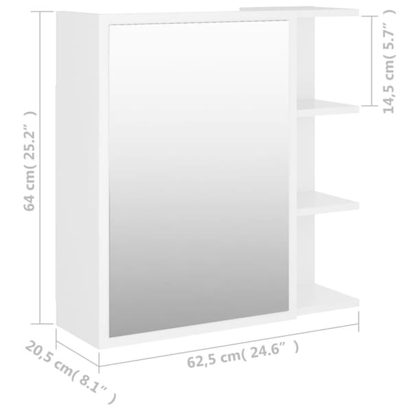 vidaXL Spegelskåp för badrum vit 62,5x20,5x64 cm konstruerat trä -  Badrumsunderskåp