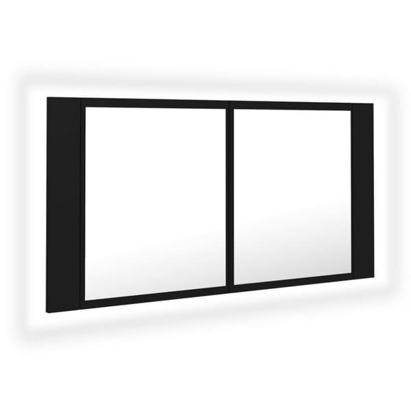 vidaXL Spegelskåp med LED svart 90x12x45 cm akryl -  Badrumsunderskåp