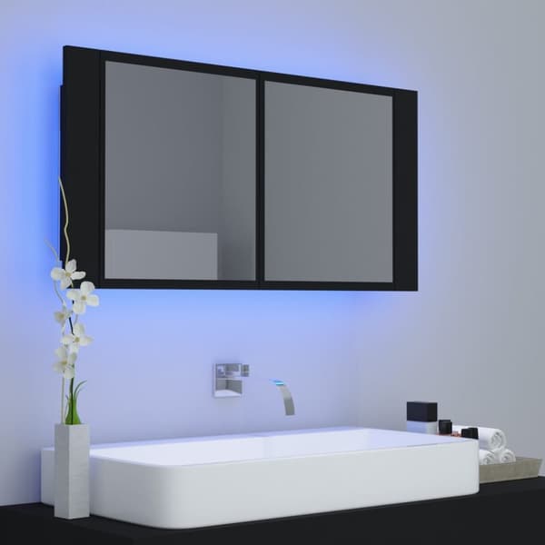 vidaXL Spegelskåp med LED svart 90x12x45 cm akryl -  Badrumsunderskåp