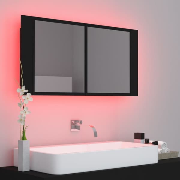 vidaXL Spegelskåp med LED svart 90x12x45 cm akryl -  Badrumsunderskåp