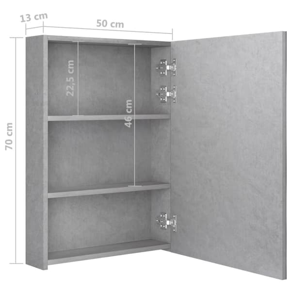 vidaXL badeværelsesskab med spejl + LED-lys 50x13x70 cm betongrå -  Badeværelsesborde