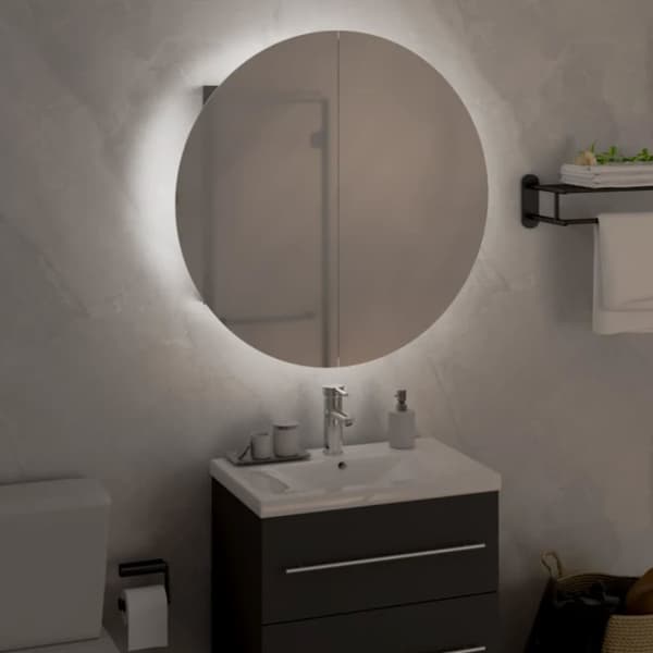 vidaXL Badrumsskåp med rund spegel och LED grå 47x47x17,5 cm -  Badrumsunderskåp