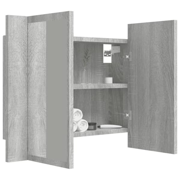 vidaXL Spegelskåp med LED grå sonoma 60x12x45 cm konstruerat trä -  Badrumsunderskåp