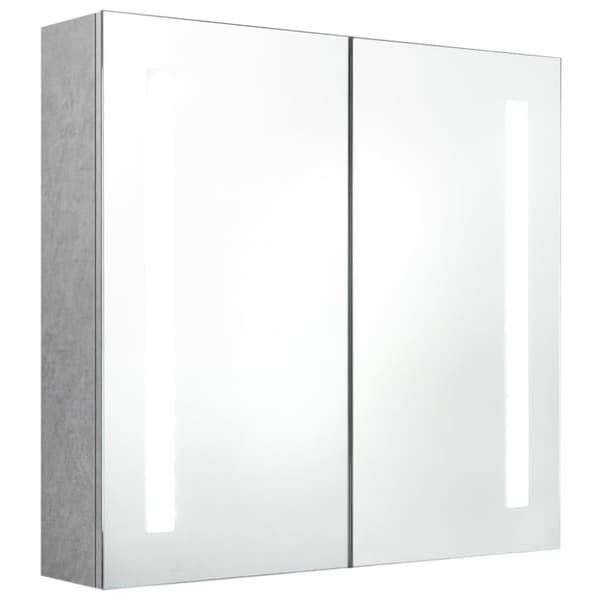 vidaXL badeværelsesskab med spejl + LED-lys 62x14x60 cm betongrå -  Badeværelsesborde