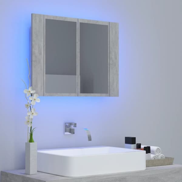 vidaXL Spegelskåp med LED betonggrå 60x12x45 cm akryl -  Badrumsunderskåp