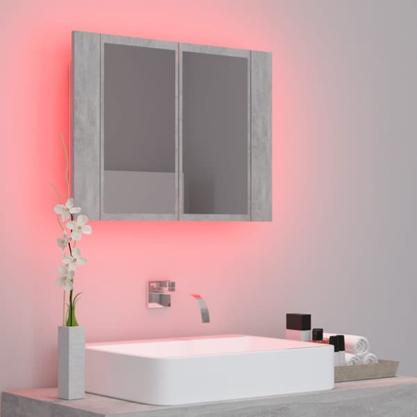 vidaXL Spegelskåp med LED betonggrå 60x12x45 cm akryl -  Badrumsunderskåp