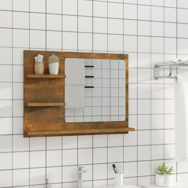 vidaXL badeværelsesspejl 60x10,5x45 cm konstrueret træ røget egetræ -  Badeværelsesborde