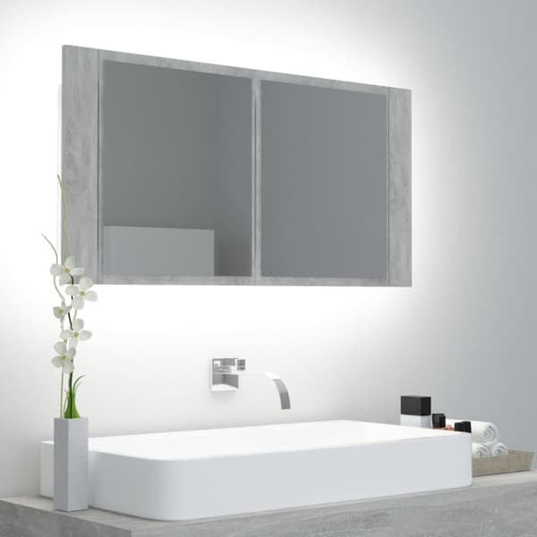 vidaXL Kylpyhuoneen LED peilikaappi betoninharmaa 90x12x45 cm akryyli -  Kylpyhuoneen kampauspöydät