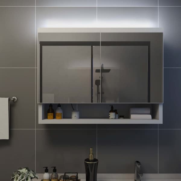 vidaXL LED kylpyhuoneen peilikaappi valkoinen 80x15x60 cm MDF - Kylpyhuoneen kampauspöydät
