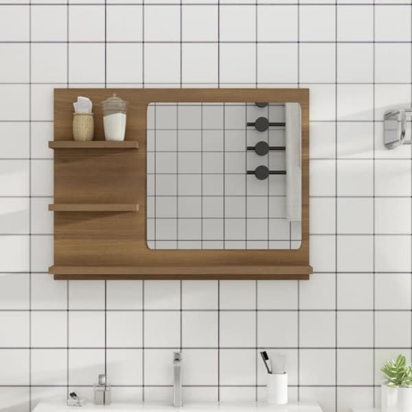 vidaXL badeværelsesspejl 60x10,5x45 cm konstrueret træ brun egetræ -  Badeværelsesborde