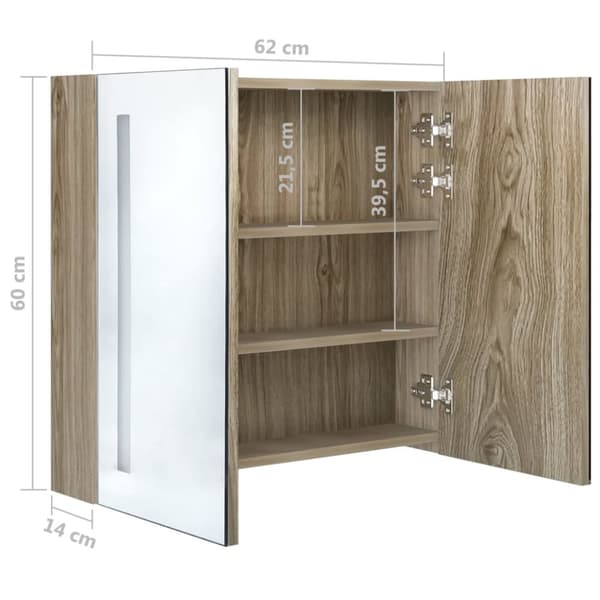 vidaXL Badrumsskåp med spegel LED ek 62x14x60 cm -  Badrumsunderskåp