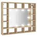 Pikkukuva 3 / 11: vidaXL Peilikaappi LED-valoilla Sonoma-tammi 91x15x76,5 cm -  Kylpyhuoneen kampauspöydät