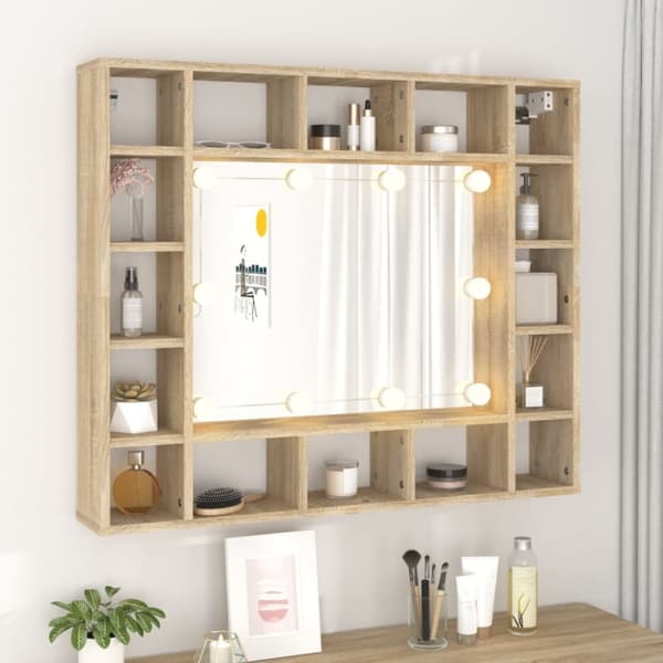 vidaXL Peilikaappi LED-valoilla Sonoma-tammi 91x15x76,5 cm -  Kylpyhuoneen kampauspöydät