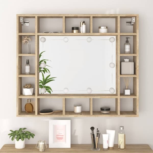 vidaXL Peilikaappi LED-valoilla Sonoma-tammi 91x15x76,5 cm -  Kylpyhuoneen kampauspöydät
