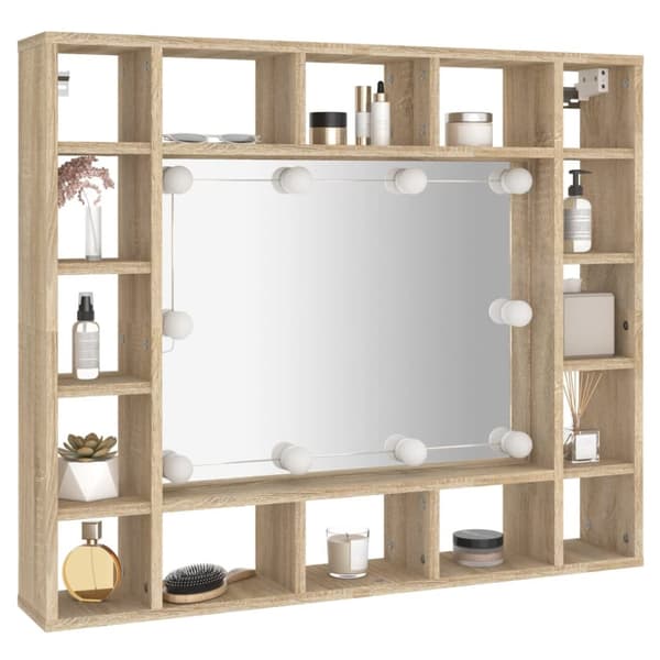vidaXL Peilikaappi LED-valoilla Sonoma-tammi 91x15x76,5 cm -  Kylpyhuoneen kampauspöydät