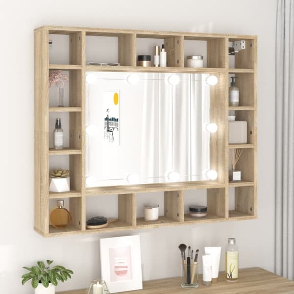 vidaXL Peilikaappi LED-valoilla Sonoma-tammi 91x15x76,5 cm -  Kylpyhuoneen kampauspöydät